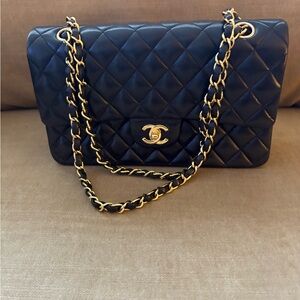 Chanel Classic Medium Double Flap Bag — Black Lambskin w/ Gold Hardware